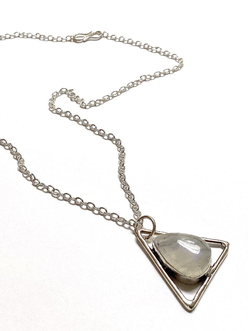 Boho Necklace 925 Silver, Moonstone White with Silver Chain, Short Boho